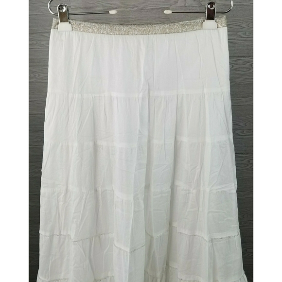 CYNTHIA VINCENT // boho peasant silver beaded tiered maxi skirt - Picture 2 of 16